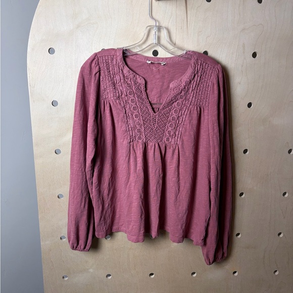 Lucky Brand Women's Dusty Rose Pink Lace-Up front 3/4 Sleeve Blouse M - Picture 2 of 7